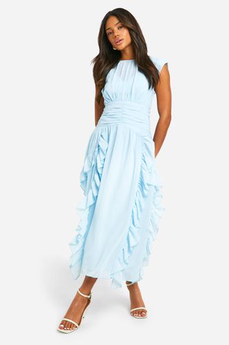 Womens Chiffon Ruched Ruffle Midaxi Dress - - 12 - boohoo - Modalova