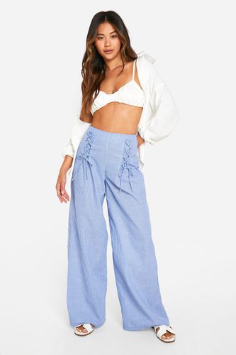 Womens Lace Up Pinstripe Wide Leg Trouser - - 14 - boohoo - Modalova