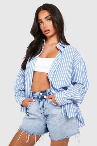 Womens Petite Cotton Oversized Striped Shirt - - 12 - boohoo - Modalova