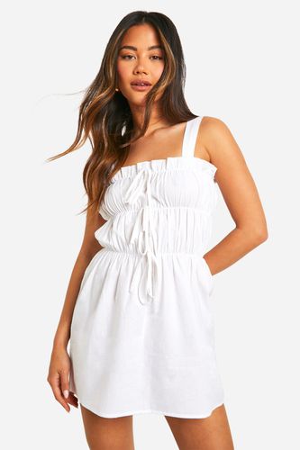 Womens Tie Front Shirred Poplin Dress - - 10 - boohoo - Modalova