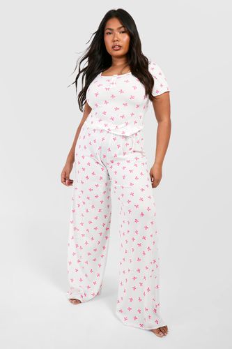 Womens Plus Bow Print Jersey Top & Trouser Pj Set - - 18 - boohoo - Modalova