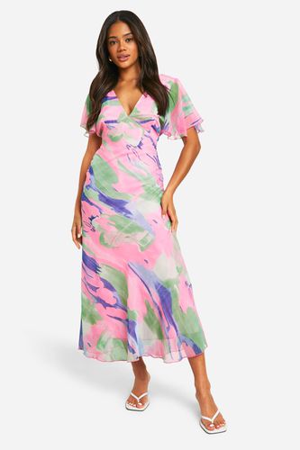Womens Blur Print Chiffon Angel Sleeve Midaxi Dress - - 14 - boohoo - Modalova