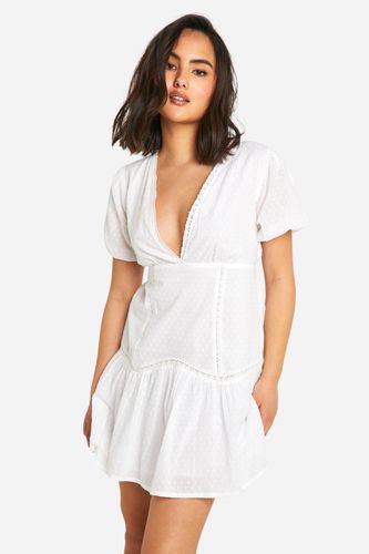 Womens Cotton Dobby Crochet Mini Dress - - 16 - boohoo - Modalova