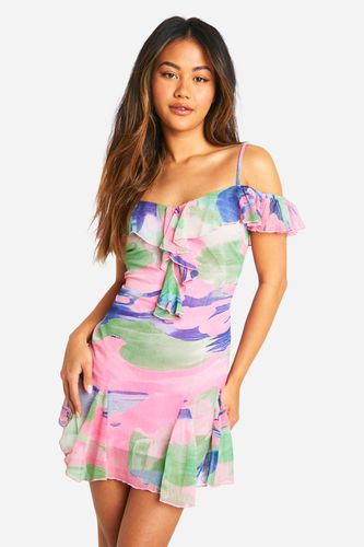 Womens Blur Print Chiffon Ruffle Mini Dress - - 14 - boohoo - Modalova