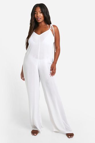 Womens Plus Strappy Cheesecloth Wide Leg Beach Jumpsuit - - 22 - boohoo - Modalova