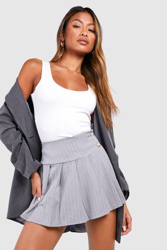 Womens Marl Pinstripe Pleated Micro Mini Skirt - - 16 - boohoo - Modalova