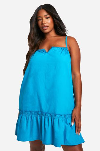 Womens Plus Cotton Poplin Ruffle Hem Dress - - 24 - boohoo - Modalova