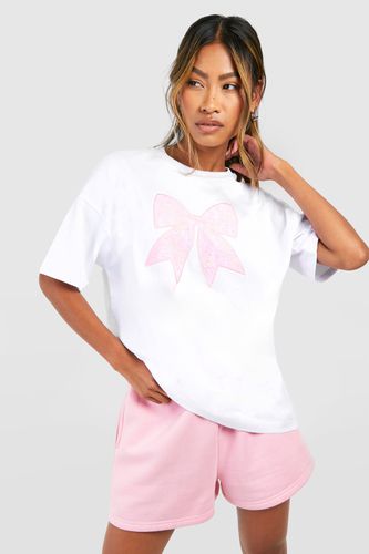 Womens Lace Bow Applique Oversized T-shirt - - M - boohoo - Modalova