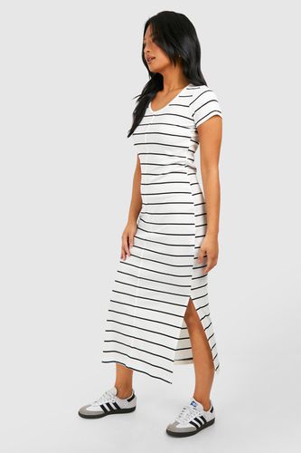 Womens Petite Stripe Rib Midaxi Dress - - 16 - boohoo - Modalova