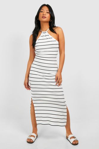 Womens Petite Halter Rib Stripe Midaxi Dress - - 16 - boohoo - Modalova