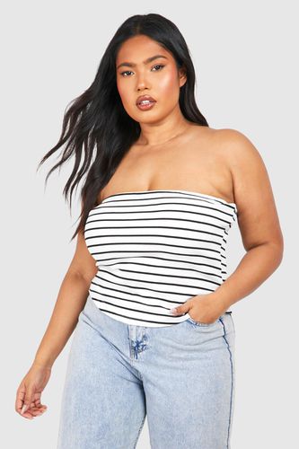 Womens Plus Rib Longline Stripe Bandeau Top - - 26 - boohoo - Modalova