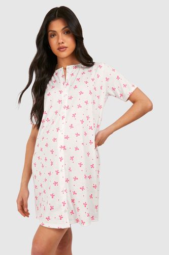 Womens Maternity Button Down Bow Print Nightie - - 12 - boohoo - Modalova