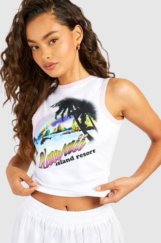 Womens Hawaii Printed Contrast Racer Crop Vest - - 12 - boohoo - Modalova