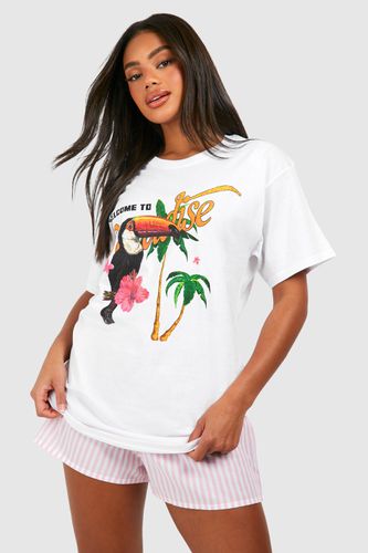 Womens Oversized Welcome To Paradise Printed Cotton Tee - - XL - boohoo - Modalova