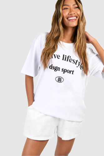 Womens Oversized Active Lifestyle Chest Print Cotton Tee - - M - boohoo - Modalova