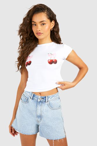 Womens Cherry Printed Cap Sleeve Baby Tee - - 8 - boohoo - Modalova