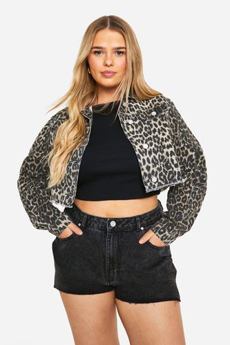 Womens Plus Cropped Oversized Leopard Denim Jacket - - 18 - boohoo - Modalova