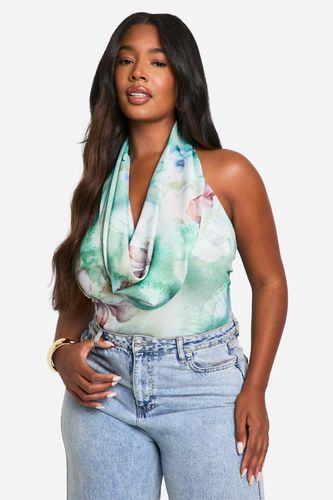 Womens Plus Floral Printed Mesh Cowl Neck Bodysuit - - 26 - boohoo - Modalova