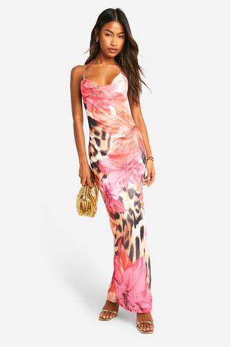 Womens Leopard Floral Cowl Neck Mesh Maxi Dress - - 10 - boohoo - Modalova