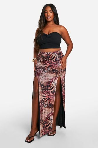 Womens Plus Mesh Mixed Leopard Print Split Detail Maxi Skirt - - 20 - boohoo - Modalova