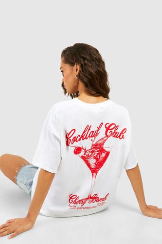 Womens Oversized Cocktail Cherry Bomb Back Print Cotton Tee - - XL - boohoo - Modalova