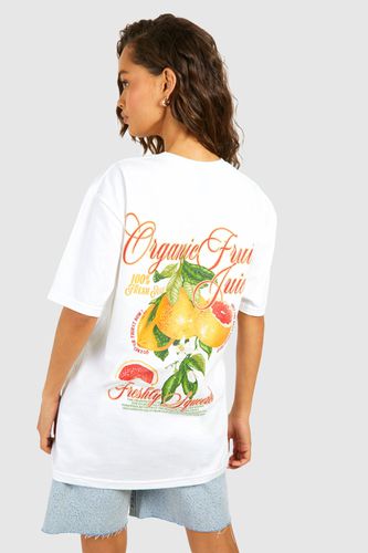 Womens Oversized Fruit Juice Back Print Cotton Tee - - M - boohoo - Modalova