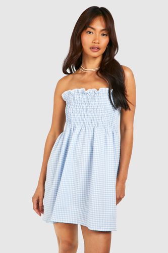 Womens Gingham Shirred Bandeau Mini Dress - - 14 - boohoo - Modalova