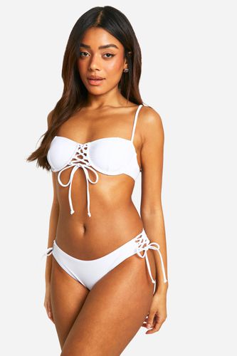 Womens Lace Up Detail High Leg Bikini Brief - - 16 - boohoo - Modalova