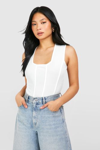 Womens Petite Rib Corset Square Neck Bodysuit - - 10 - boohoo - Modalova