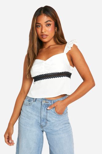 Womens Petite Lace Trim Frill Satin Top - - 10 - boohoo - Modalova