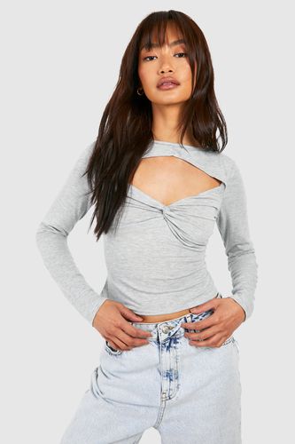 Womens Twist Cut Out Jean Grazer Marl T-shirt - - 12 - boohoo - Modalova