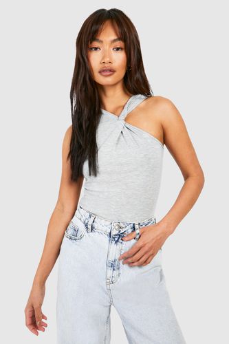 Womens Twist Racer Neck Sleeveless Marl Bodysuit - - 16 - boohoo - Modalova