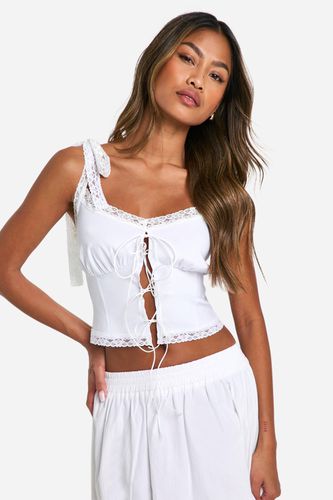 Womens Lace Trim Tie Strap Corset - - 8 - boohoo - Modalova