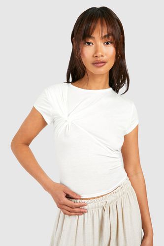 Womens Twist Detail Cap Sleeve Jean Grazer T-shirt - - 10 - boohoo - Modalova