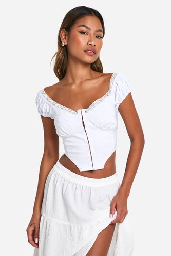 Womens Crochet Trim Hook And Eye Bardot Corset - - 12 - boohoo - Modalova