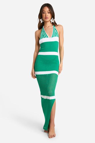 Womens Tall Crochet Beach Halterneck Stripe Maxi Dress - - 12 - boohoo - Modalova