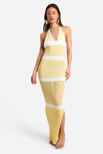 Womens Tall Crochet Beach Halterneck Stripe Maxi Dress - - 10 - boohoo - Modalova