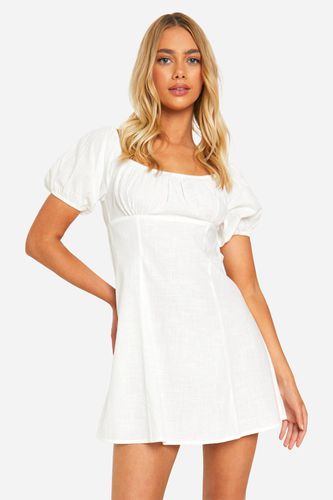 Womens Cotton Blend Puff Sleeve Skater Dress - - 14 - boohoo - Modalova