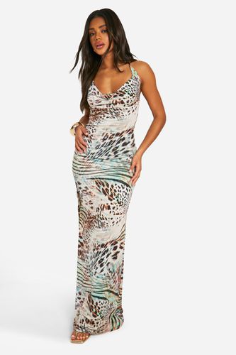 Womens Leopard Cowl Neck Slinky Maxi Dress - - 10 - boohoo - Modalova