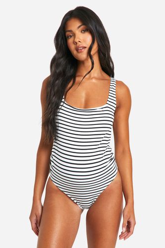 Womens Maternity Stripe Crinkle Square Neck Swimsuit - - 16 - boohoo - Modalova