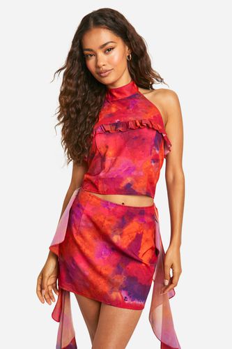 Womens Printed Frill Detail Woven Top - - 14 - boohoo - Modalova