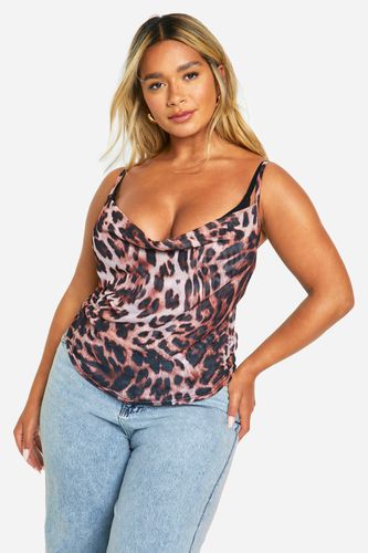 Womens Plus Mesh Leopard Print Cowl Top - - 20 - boohoo - Modalova