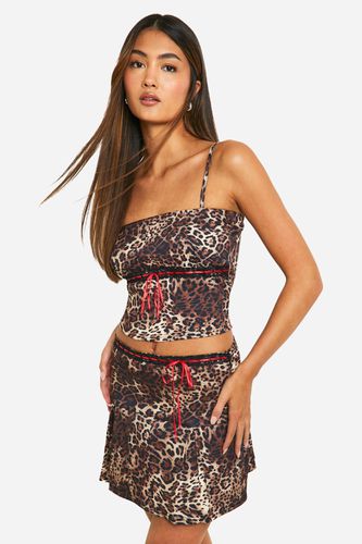 Womens Leopard Trim Detail Pleated Mini Skirt - - 12 - boohoo - Modalova