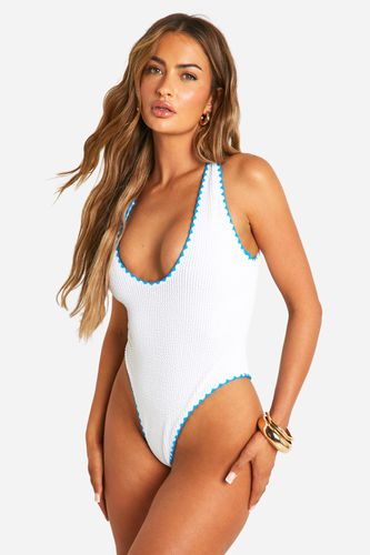 Womens Crinkle Contrast Edge Plunge Swimsuit - - 10 - boohoo - Modalova