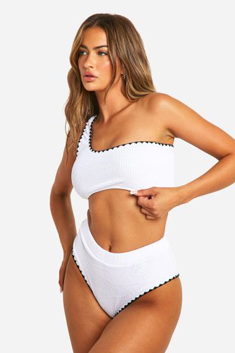 Womens Crinkle Contrast Edge High Waist Bikini Brief - - 16 - boohoo - Modalova