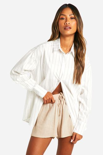 Womens Fine Stripe Oversized Shirt - - 12 - boohoo - Modalova