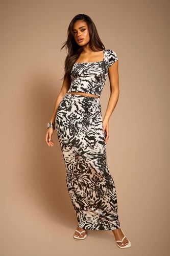 Womens Printed Slinky Mid Rise Maxi Skirt - - 12 - boohoo - Modalova