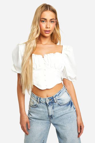 Womens Puff Sleeve Button Front Corset - - 16 - boohoo - Modalova