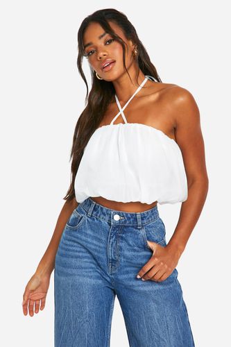 Womens Puffball Halterneck Organza Crop Top - - 10 - boohoo - Modalova