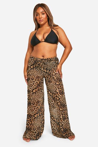Womens Plus Leopard Drawstring Tie Beach Trousers - - 20 - boohoo - Modalova